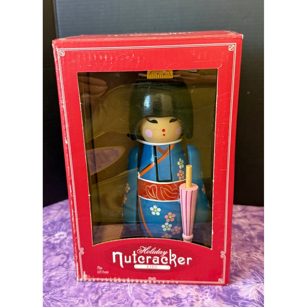 World Market 7in Holiday Nutcracker Kiku Blue Kokeshi Doll Japanese Style NEW